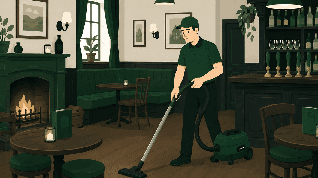 A cleaner working across a venue floor